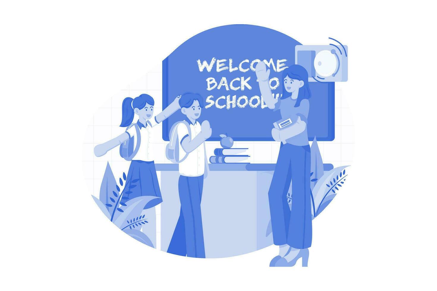 Teacher Welcomes Students Into The Class vector