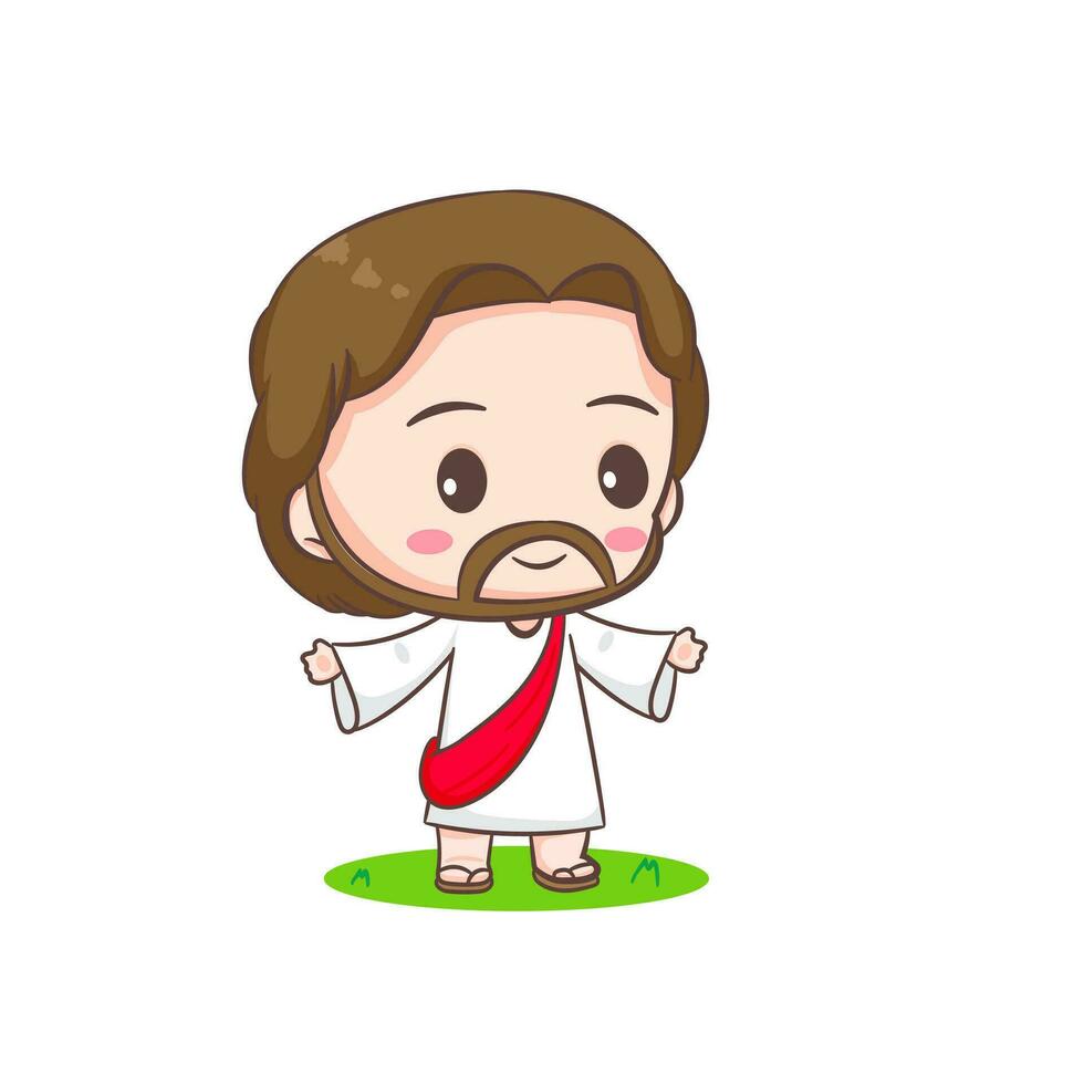 linda Jesús Cristo dibujos animados personaje. cristiano religión concepto diseño. mano dibujado chibi personaje acortar Arte pegatina aislado blanco antecedentes. vector Arte ilustración