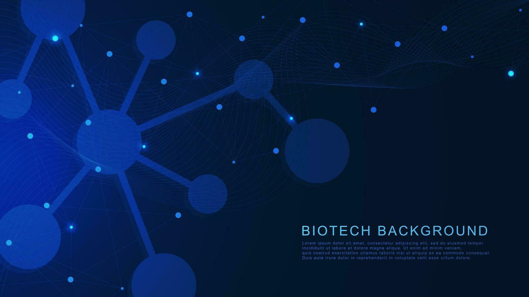 Biotech concept with molecular structure. Molecules DNA, neural network, science, healthcare and medical background. Vector illustration.