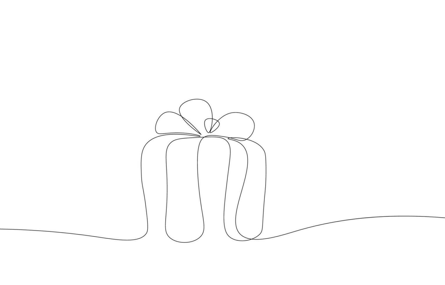 Continuous line gift box. Christmas and New Year wallpaper concept. Vector illustration minimalist style single line. Hand writing doodles on a white background.