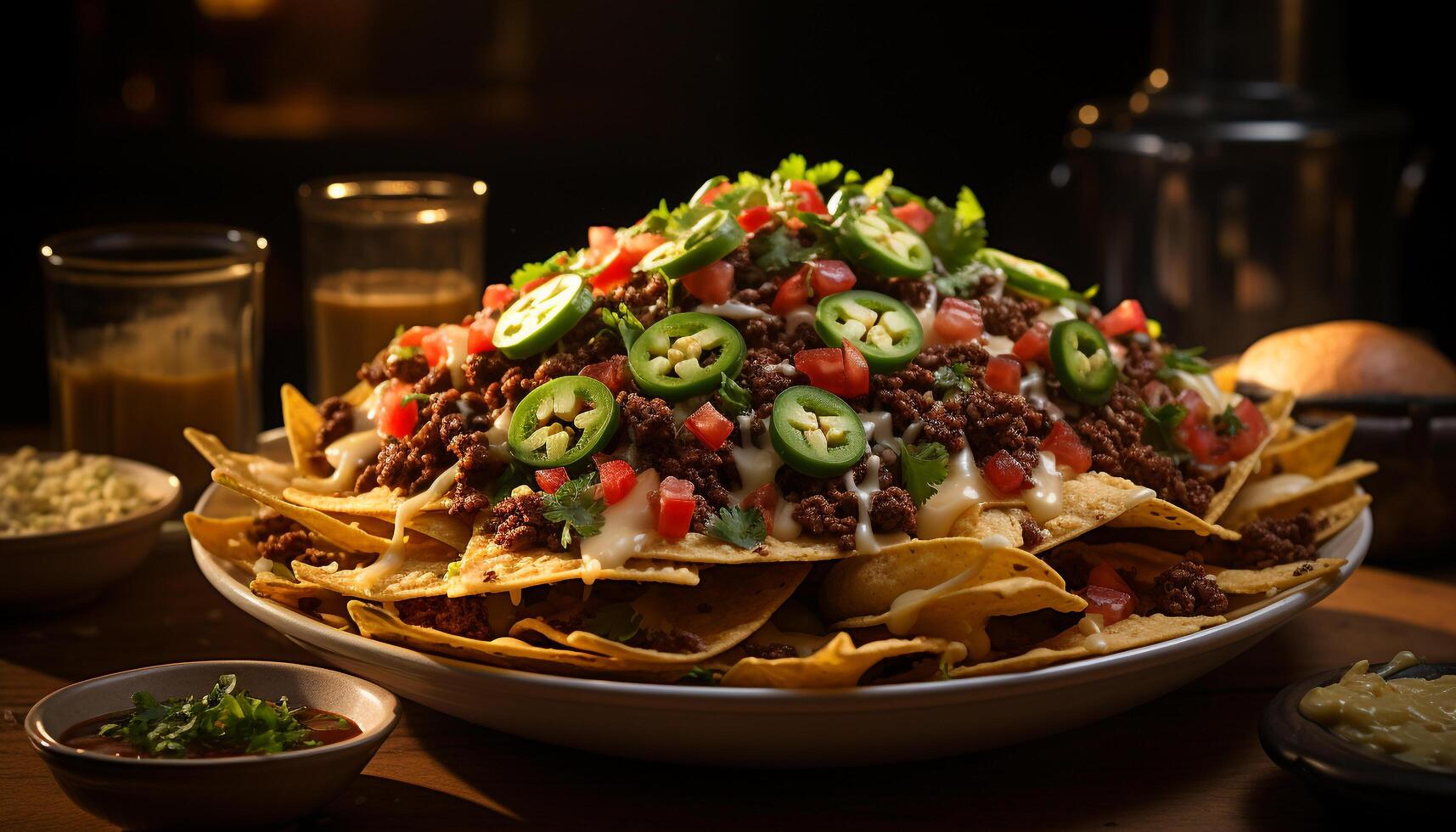 Fresh guacamole on a taco, a gourmet meal with meat generated by AI photo