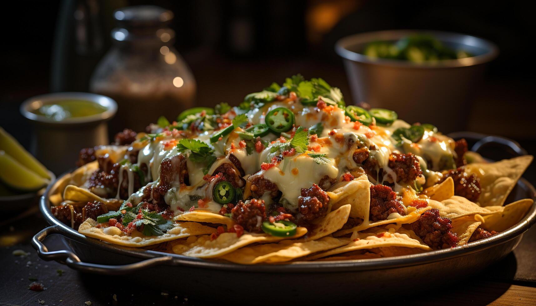 Freshness and spice on a plate, homemade taco with guacamole generated by AI photo