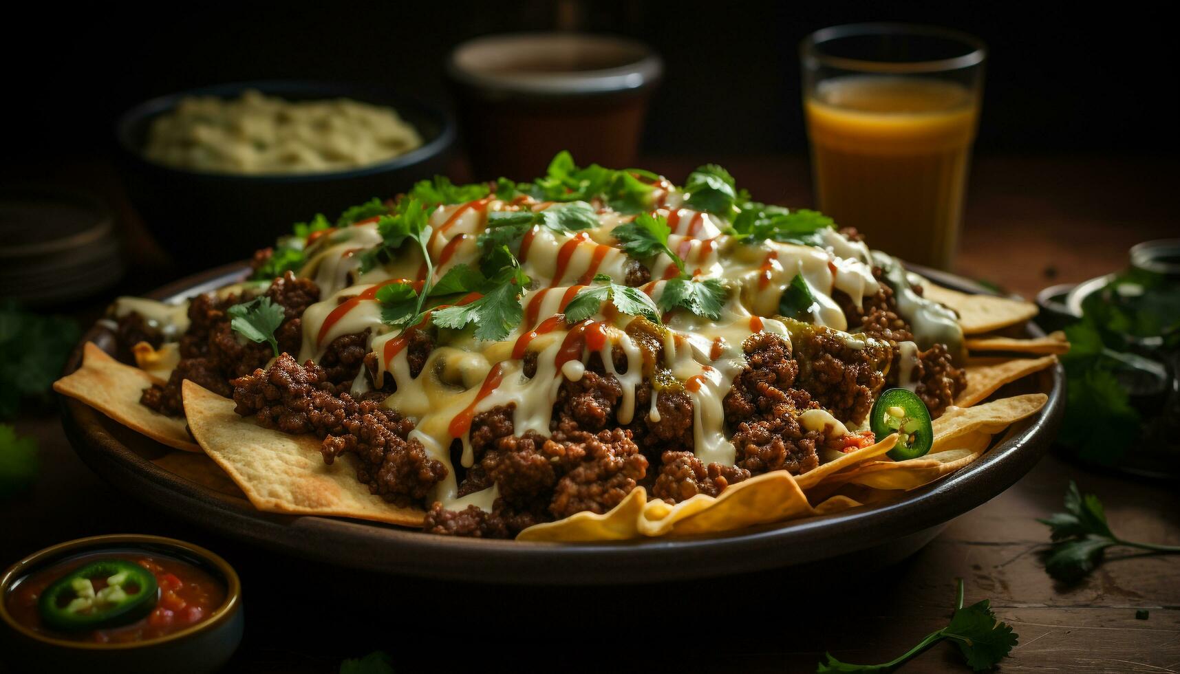 un gastrónomo hecho en casa taco comida con Fresco carne de vaca y guacamole generado por ai foto