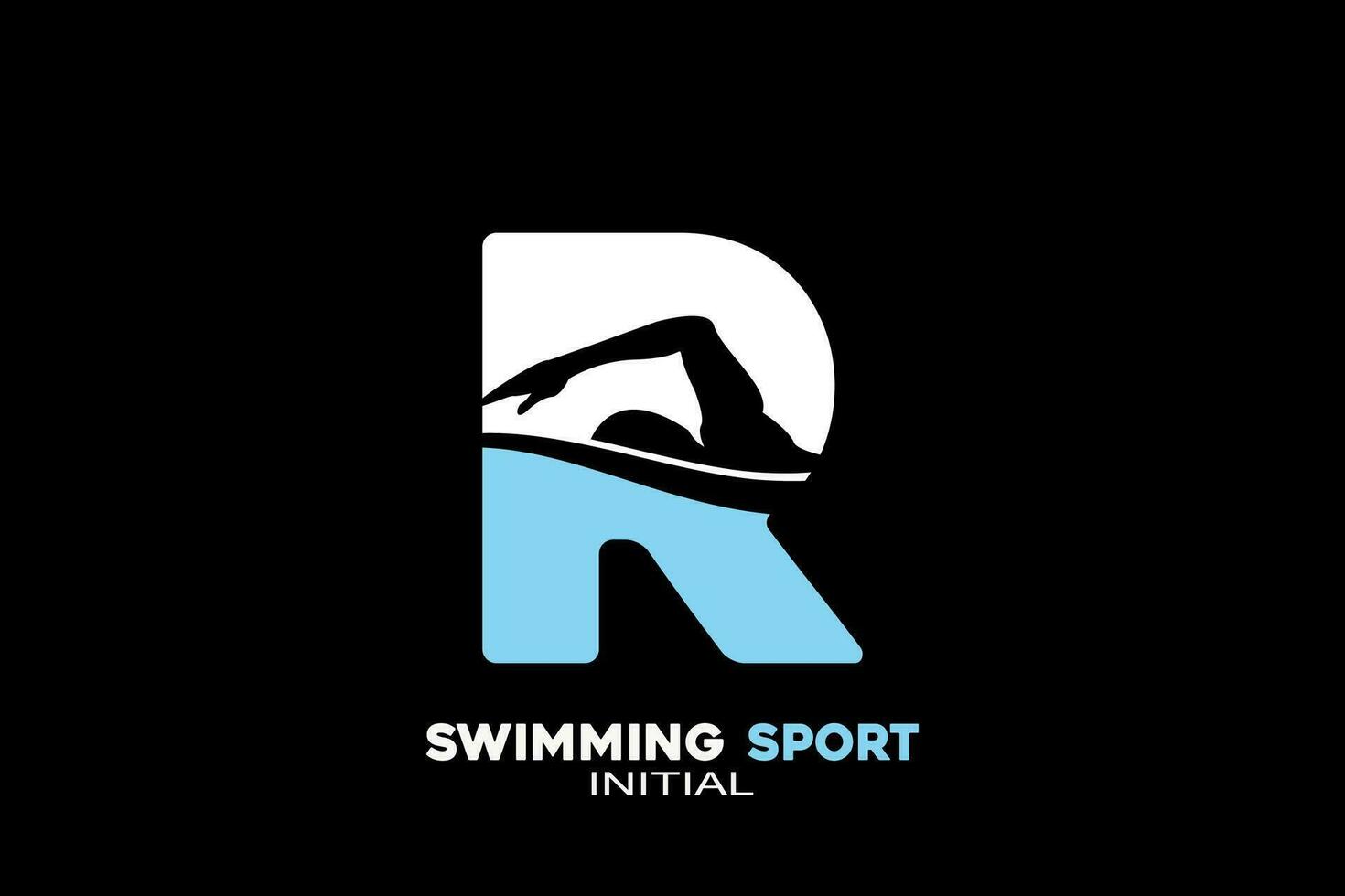 Vector initials letter R with swimming creative geometric modern logo design.