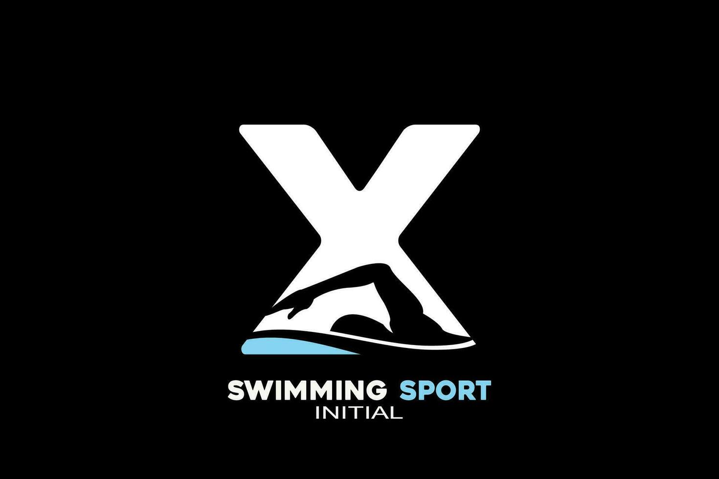 Vector initials letter X with swimming creative geometric modern logo design.