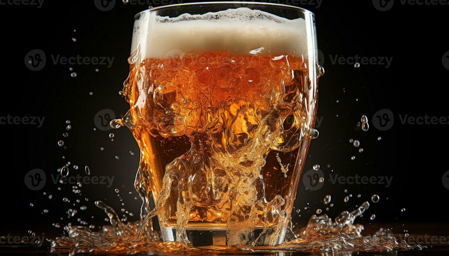 Refreshing drink in a glass, ice cubes, and a splash generated by AI photo