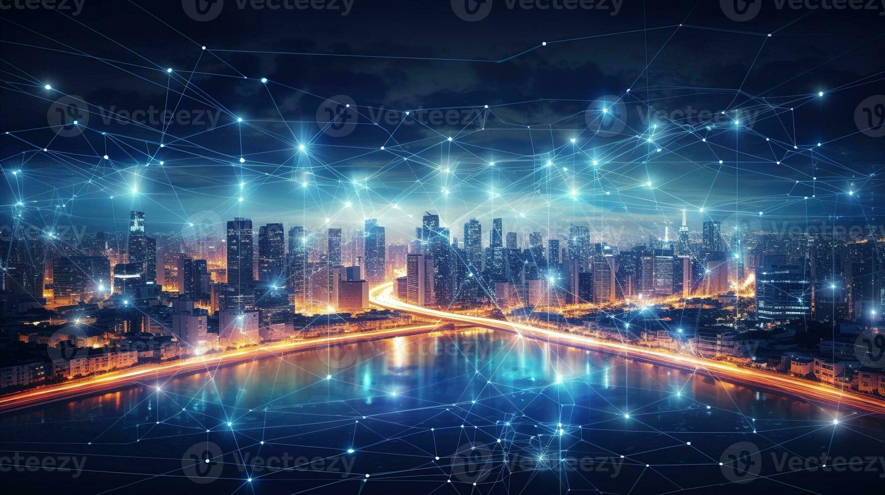 the city is connected to the internet and connected to the world. AI generative photo