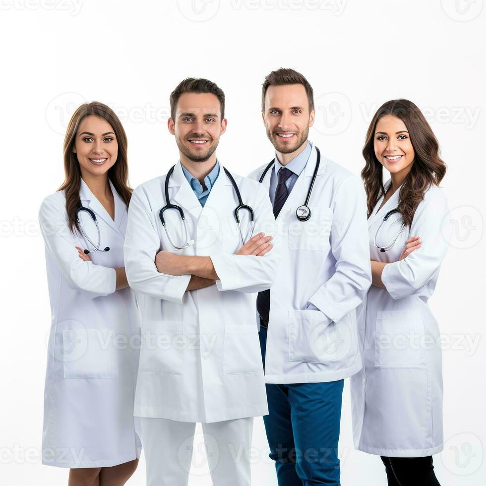 group of doctors standing together on white background. AI Generative photo