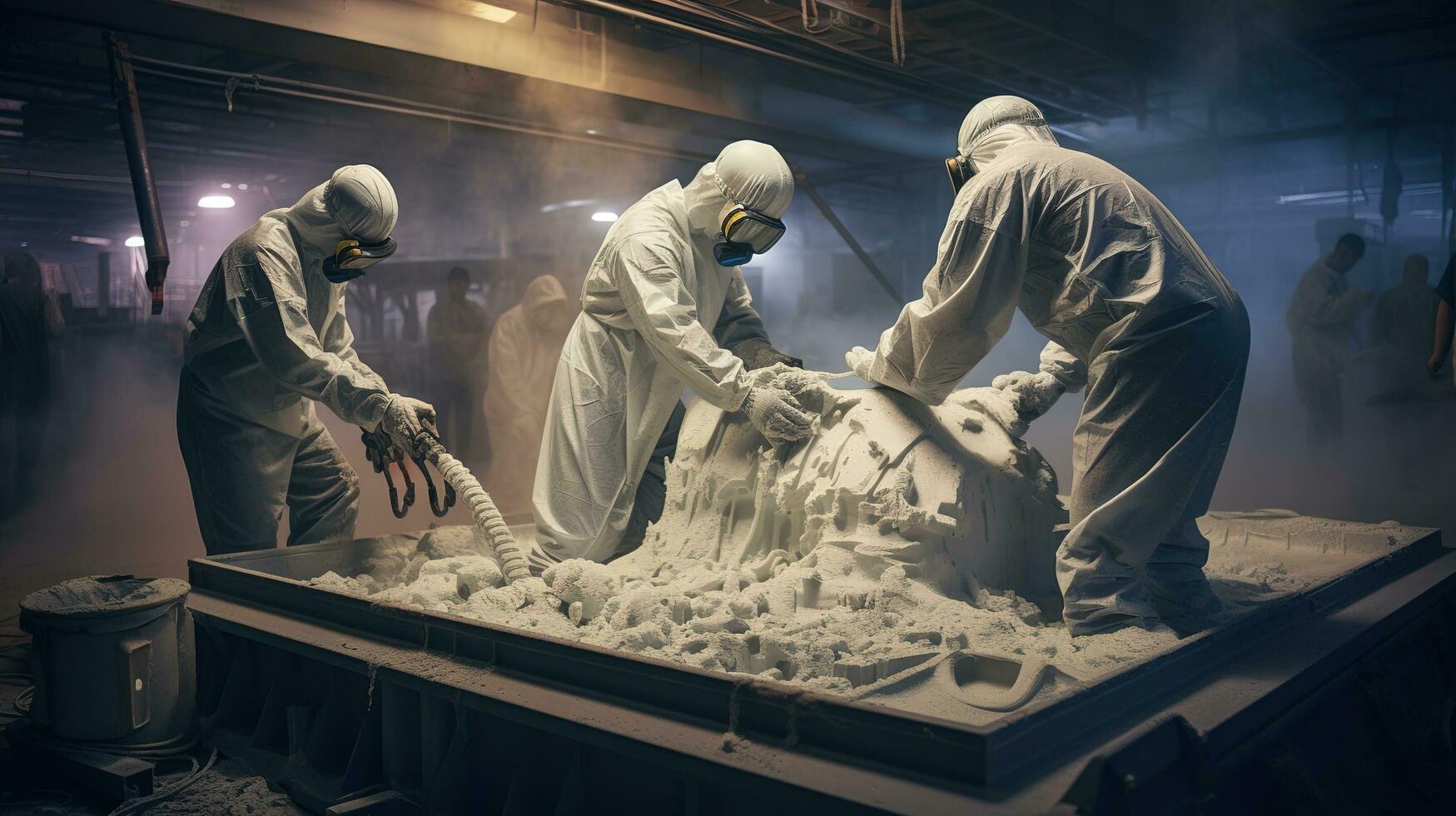 two men in protective suits working on a large piece of metal. AI generative photo