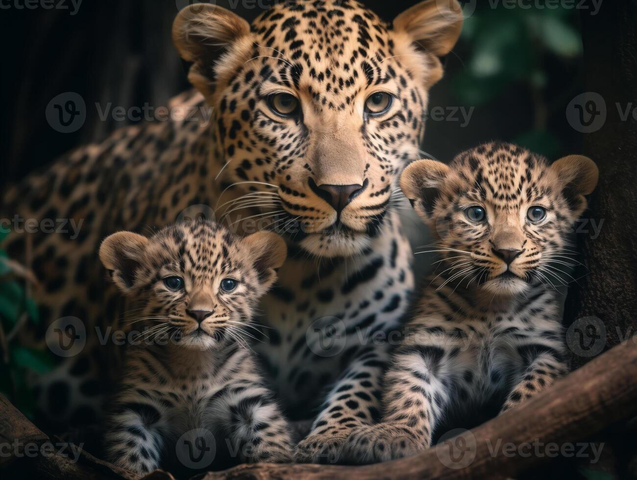 detallado cerca arriba retrato de leopardo madre y cachorro leopardo animal familia, generativo ai foto