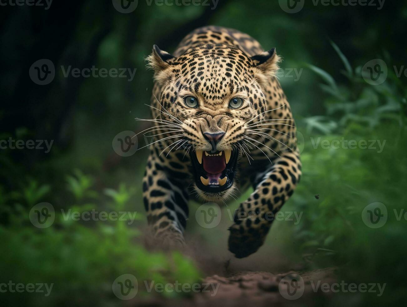 leopard portrait running, chasing, preying, generative ai photo