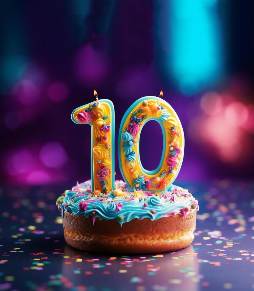 birthday cake design with number 10. 10th birthday poster. generative ai photo