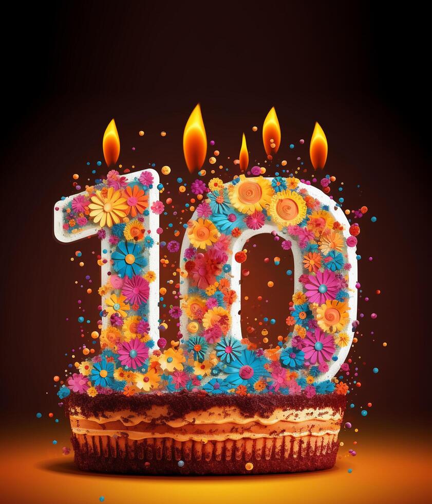 birthday cake design with number 10. 10th birthday poster. generative ai photo