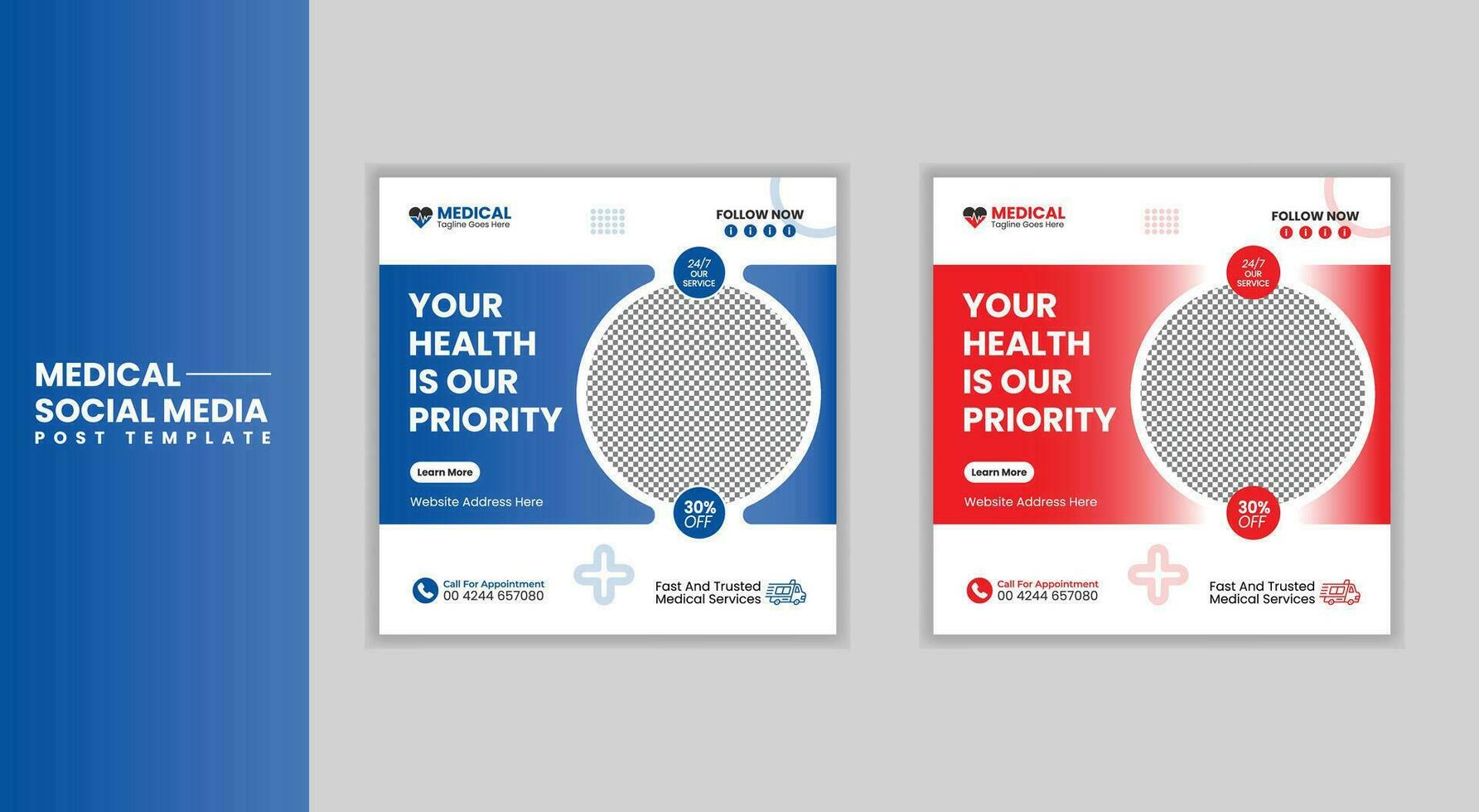 Medical health social media post,Healthcare Social Media Banner Template pro Vector