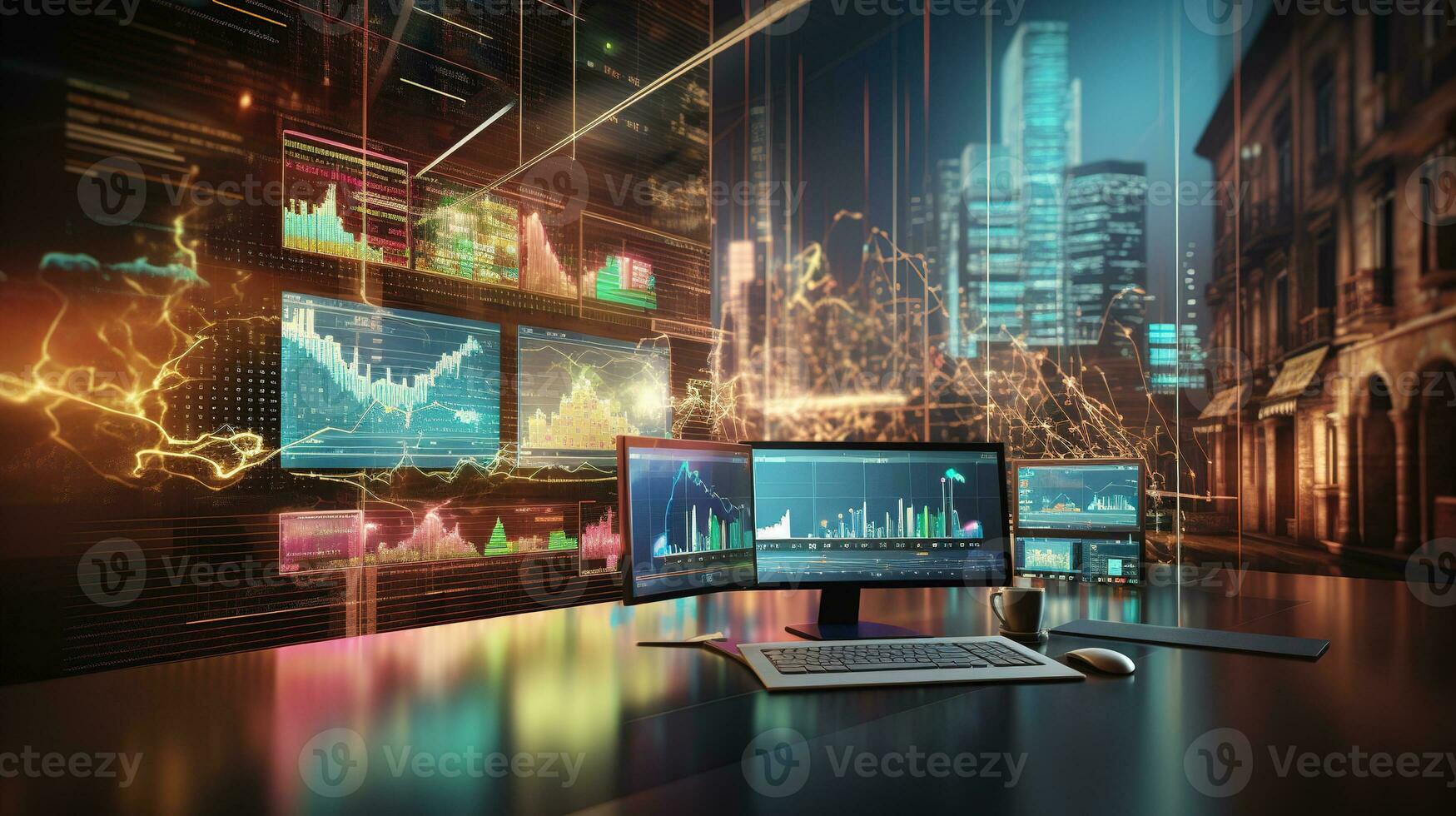 a computer screen with a graph on it.  AI generative photo
