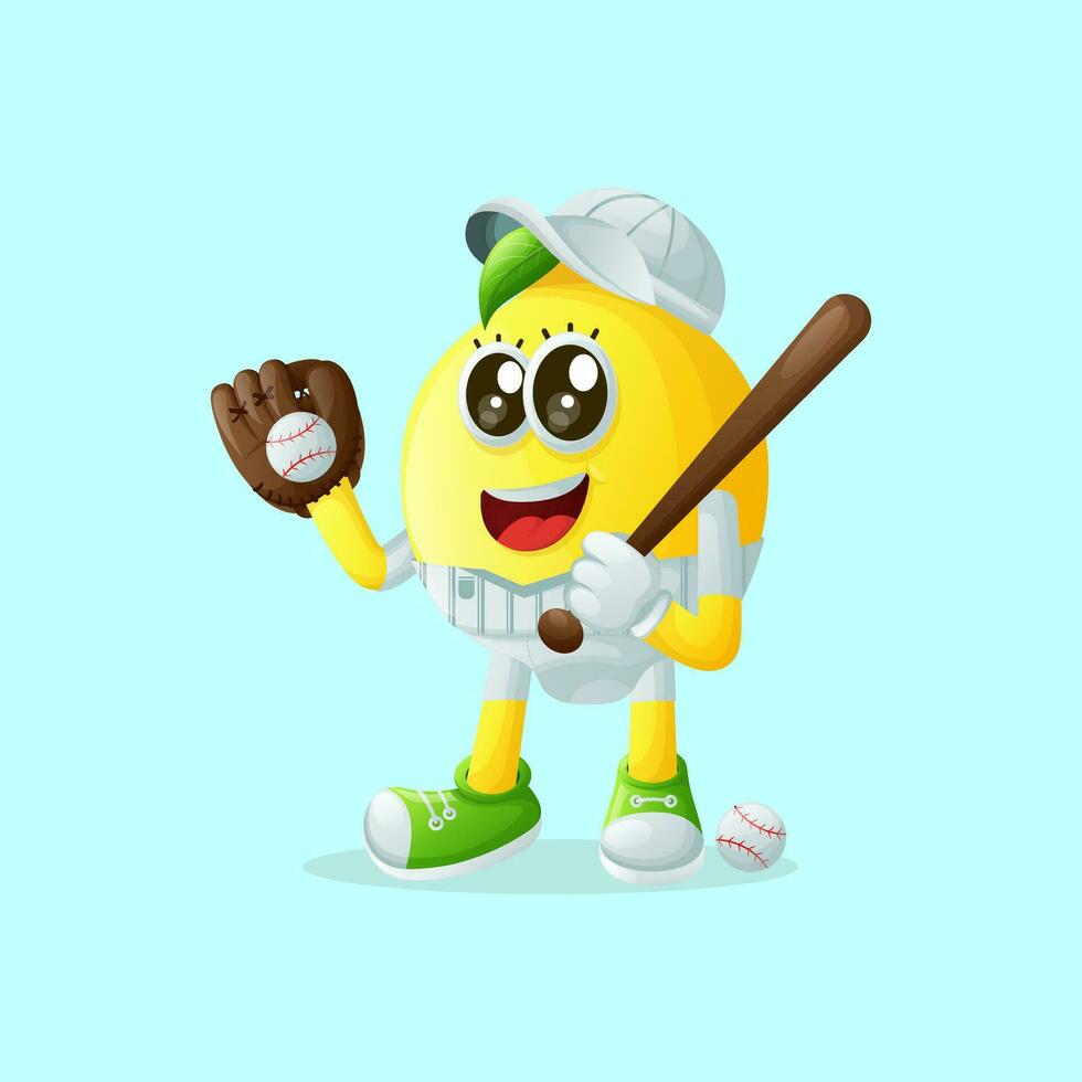 Cute lemon character playing baseball vector