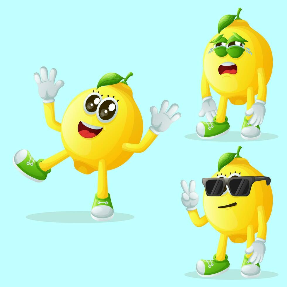 Cute lemon characters with emoticon faces vector