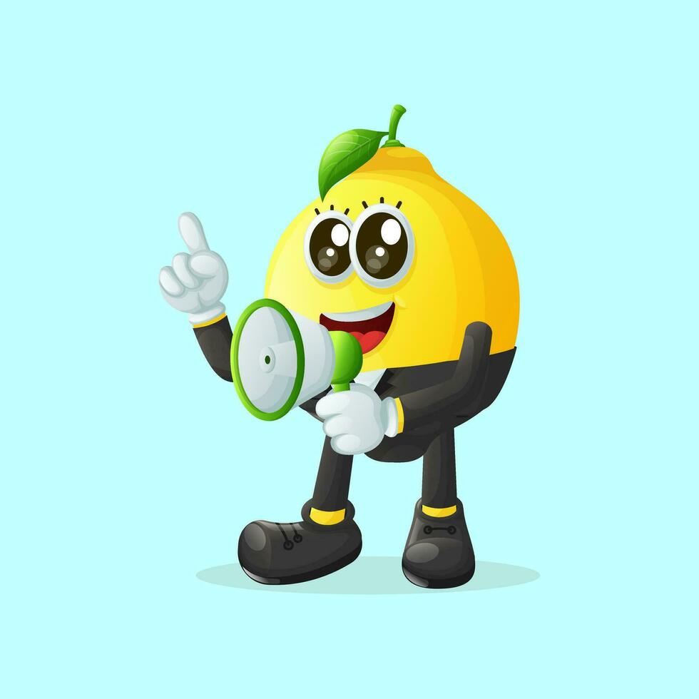 Cute lemon character holding a megaphone vector