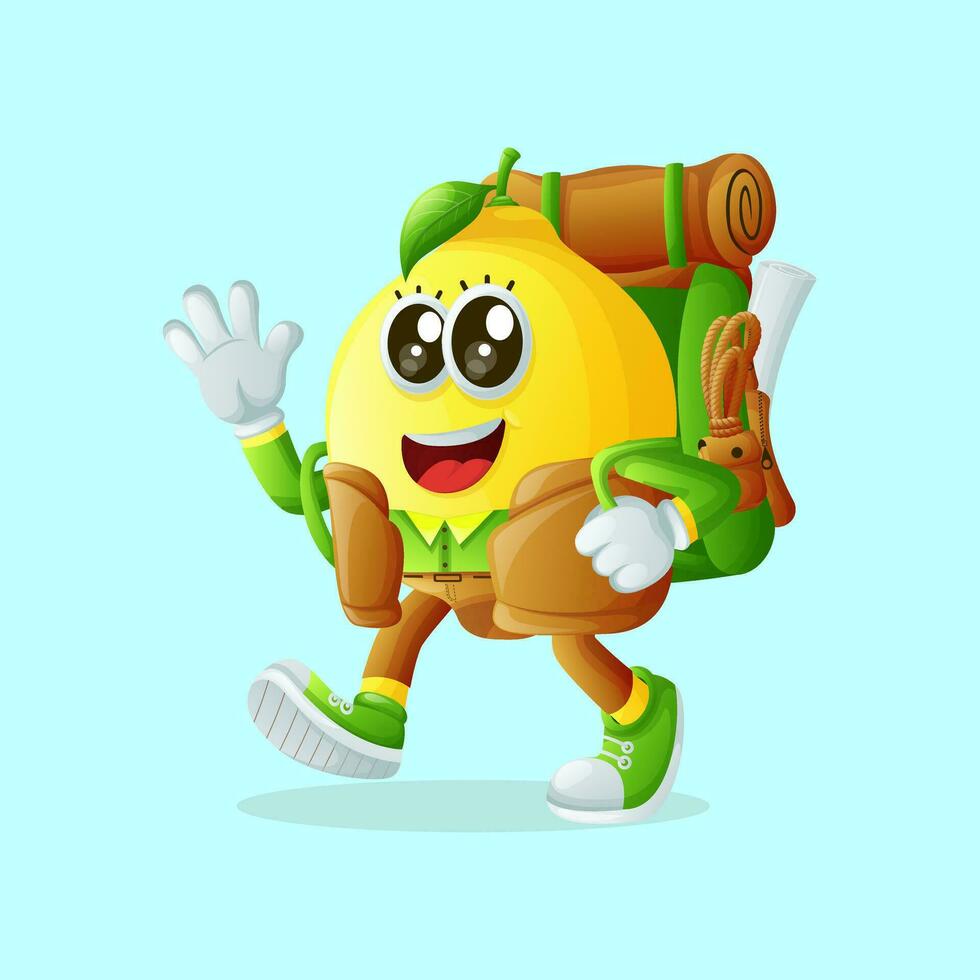 Cute lemon character on vacation vector