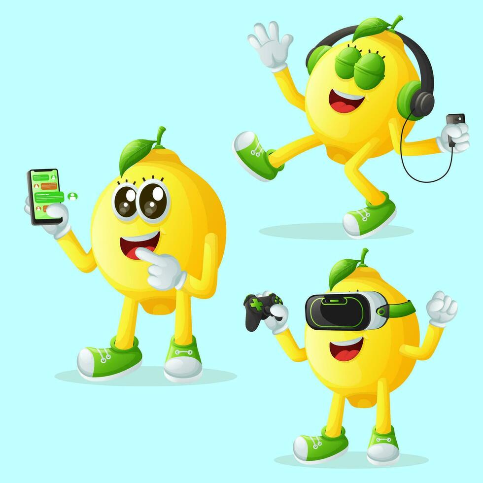 Cute lemon characters and technology vector