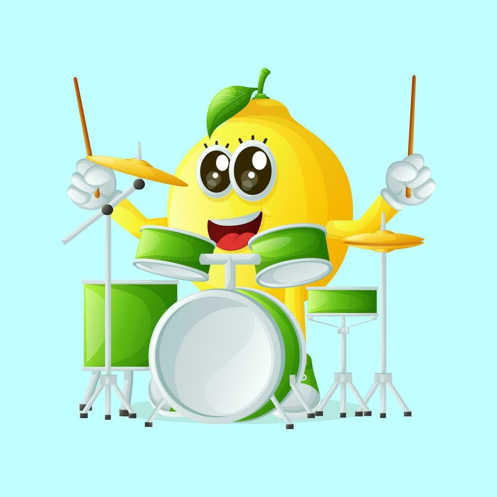 Cute lemon character playing musical instrument vector