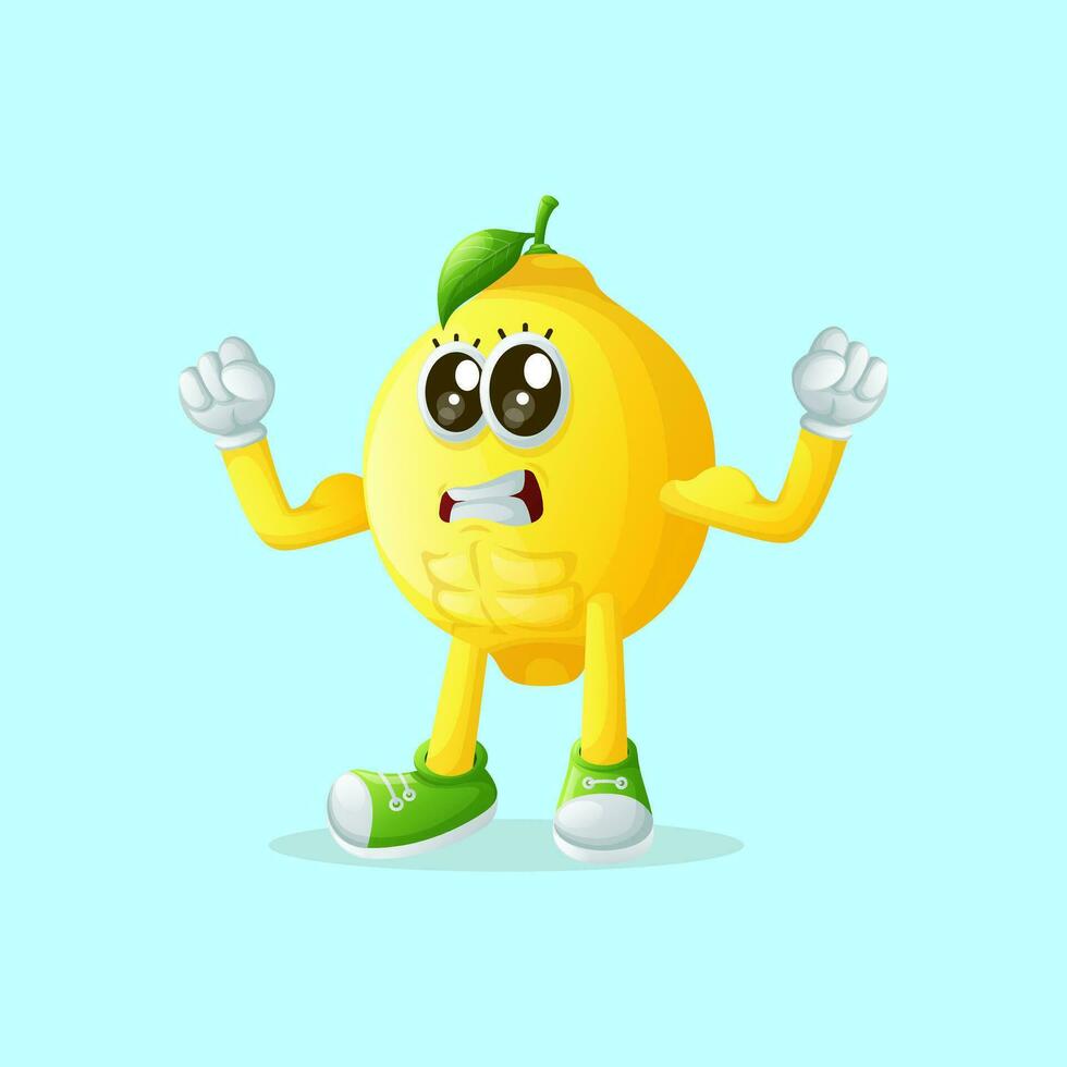 Cute lemon character showing off his muscles vector