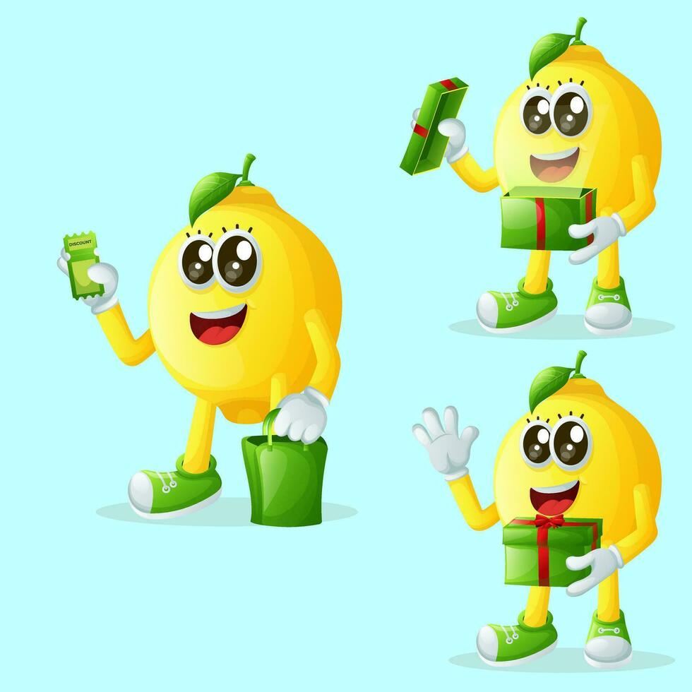 Cute lemon characters receiving gifts vector