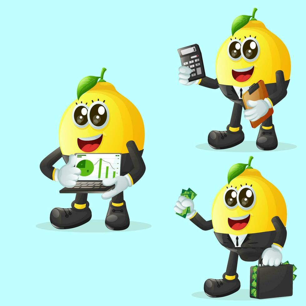 Cute lemon characters in finance vector