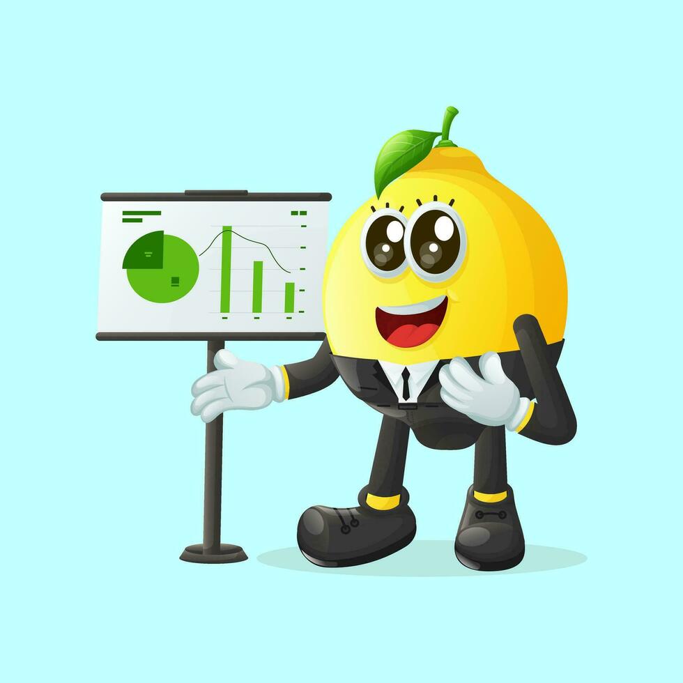 Cute lemon character presenting financial reports vector