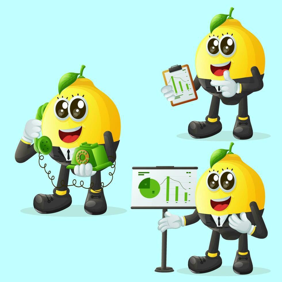 Cute lemon character at work vector