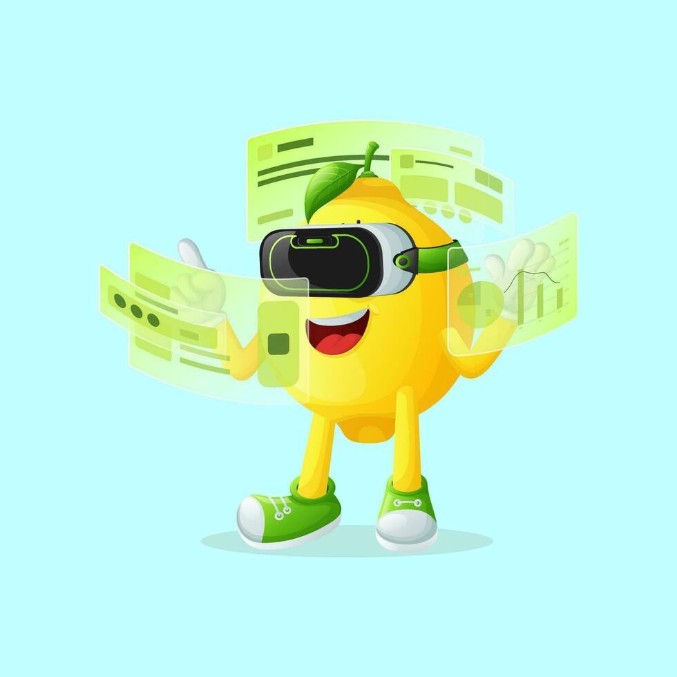 Cute lemon character in metaverse vector