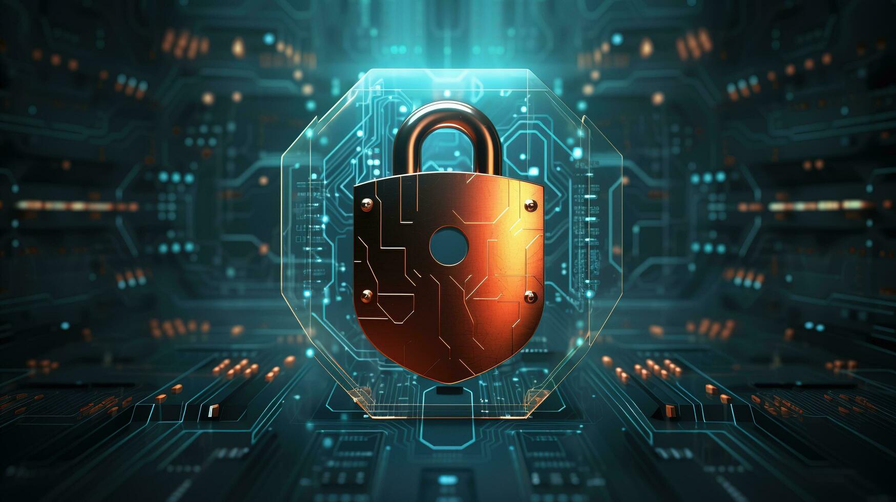 security concept with padlock on futuristic background. AI generative photo