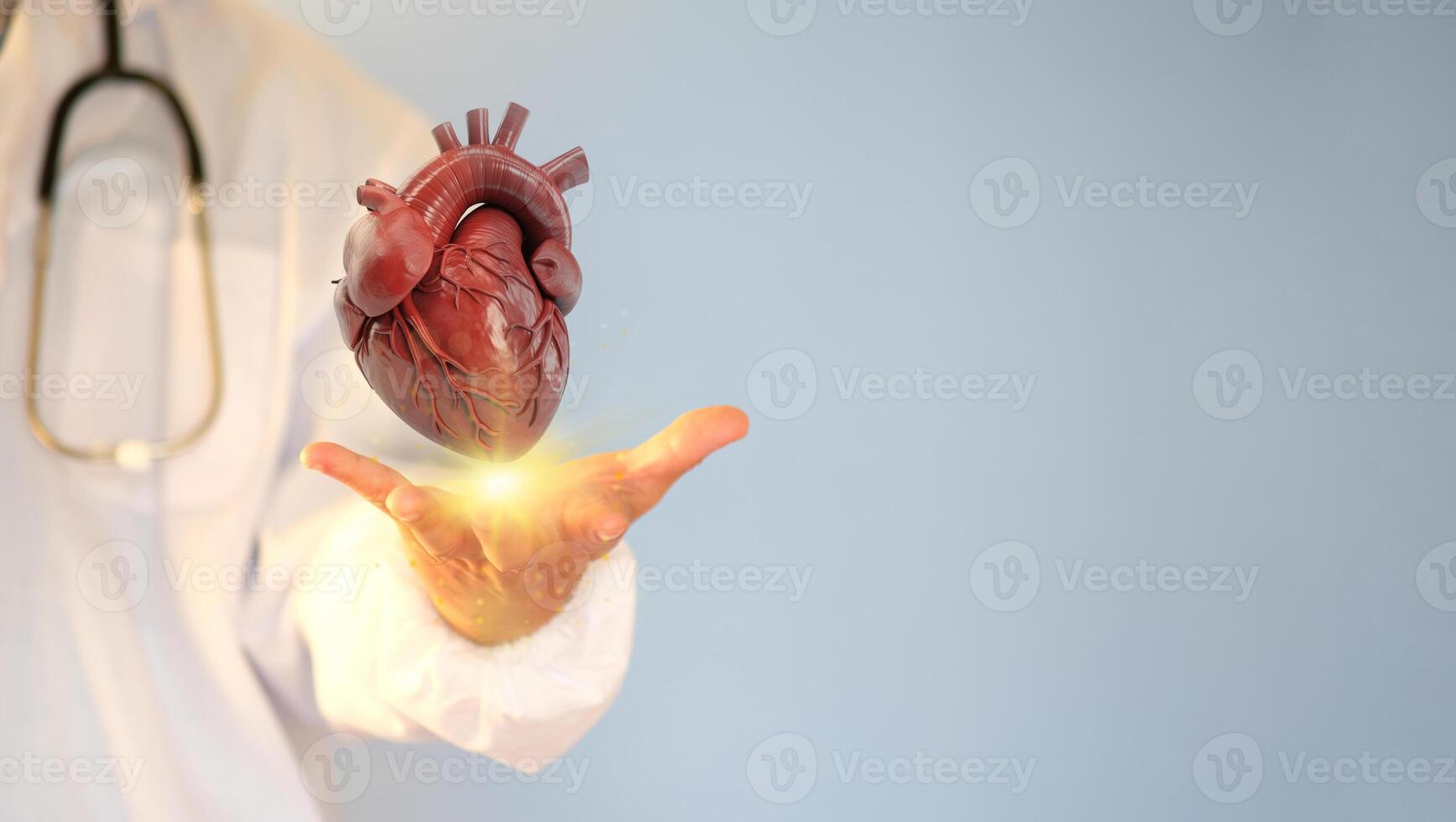 a doctor holding a heart in his hand. photo
