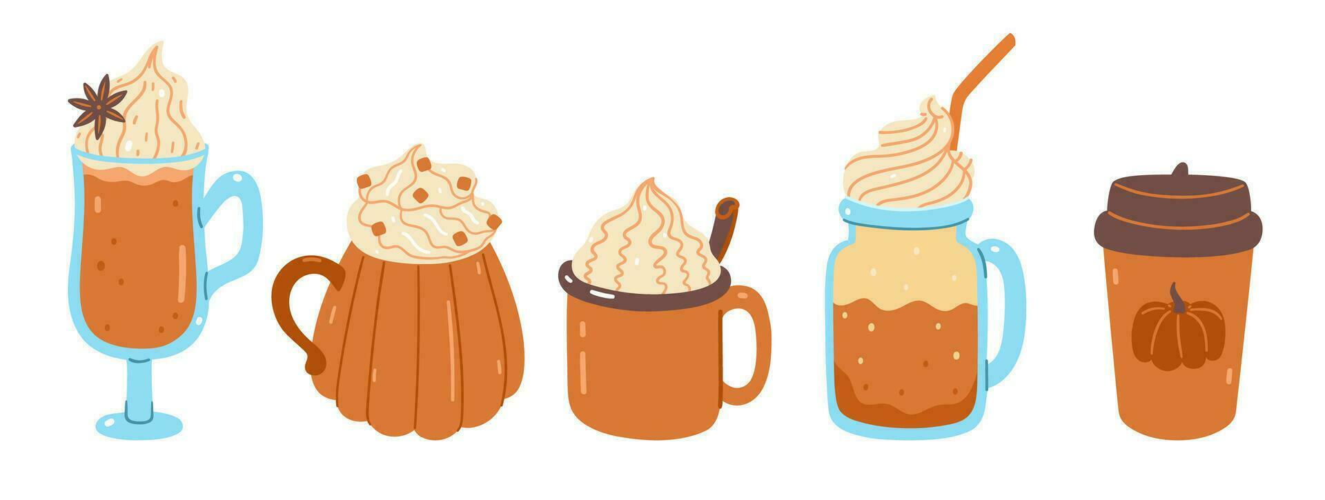 conjunto de otoño calabaza bebidas aislado en blanco antecedentes. vector gráficos.