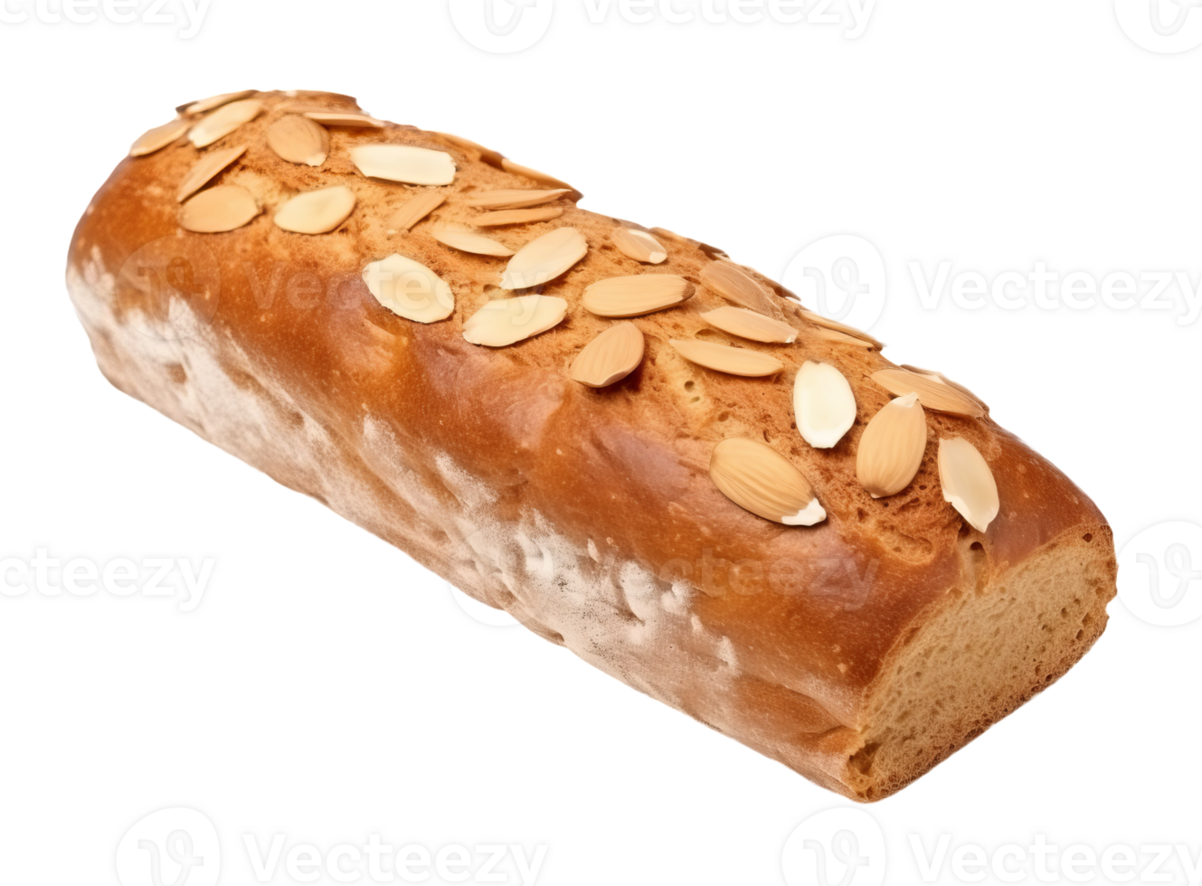 Baked bread with almonds topping isolated on transparent background png
