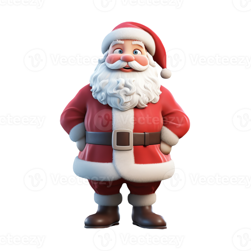 3D cartoon illustration of santa claus isolated on transparent background png