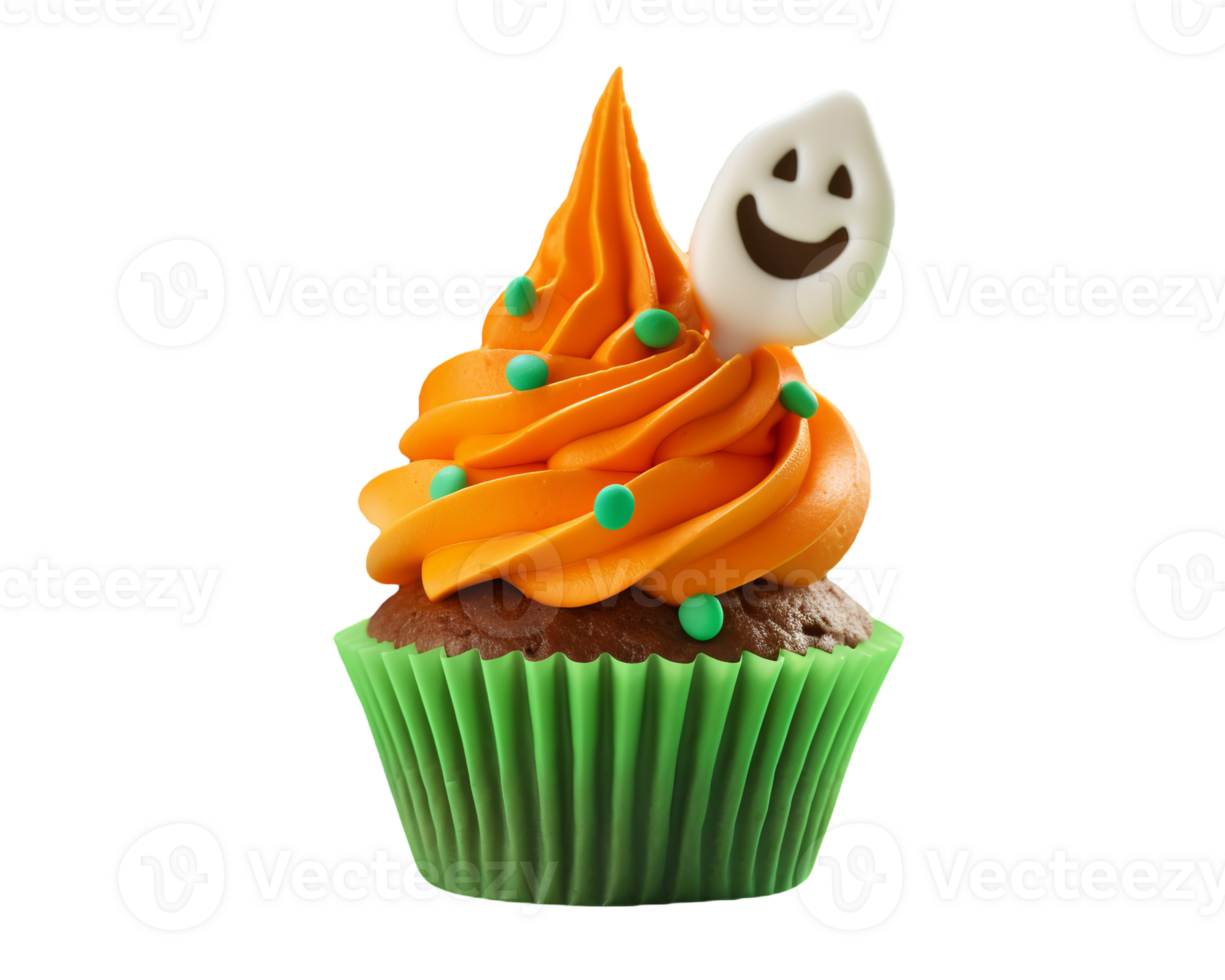 Orange cream with ghost halloween cupcake isolated on transparent background png