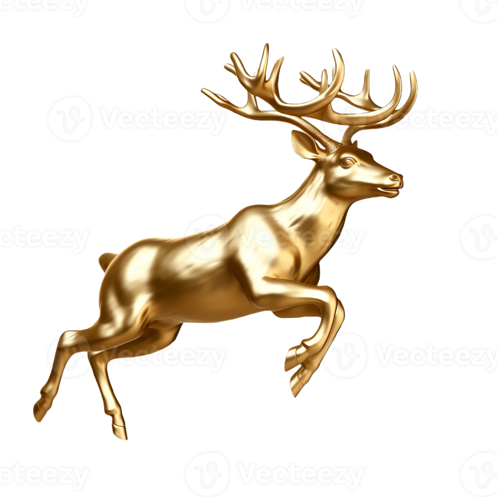 Golden deer 3d decoration for christmas and new year design isolated on transparent background png