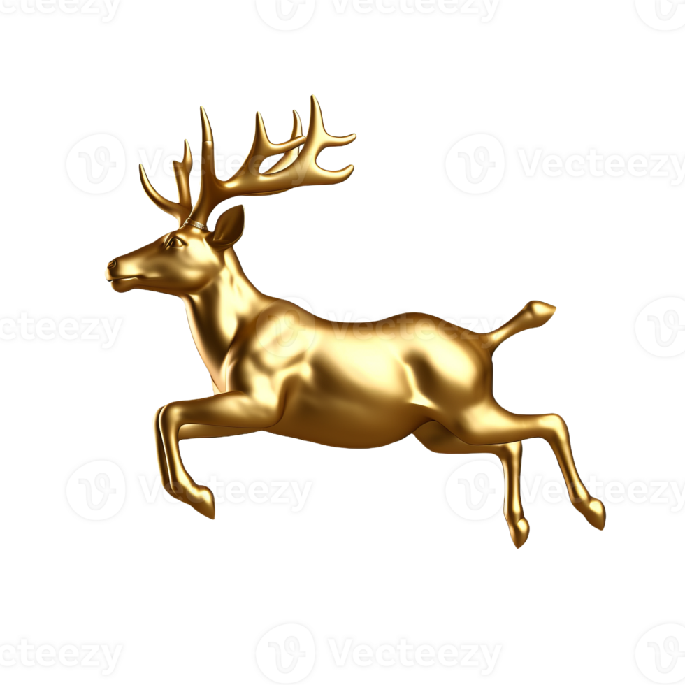 Golden deer 3d decoration for christmas and new year design isolated on transparent background png