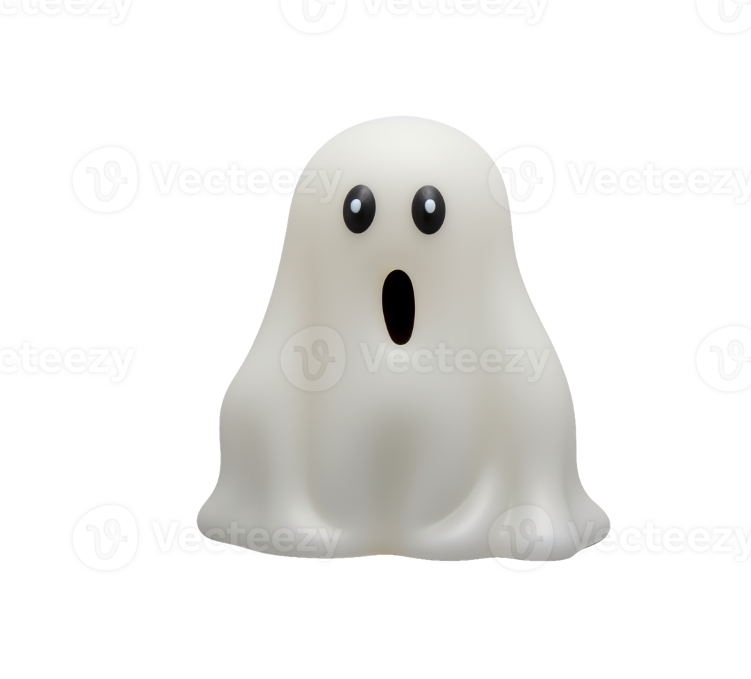 3D cartoon halloween ghost figure isolated on transparent background png