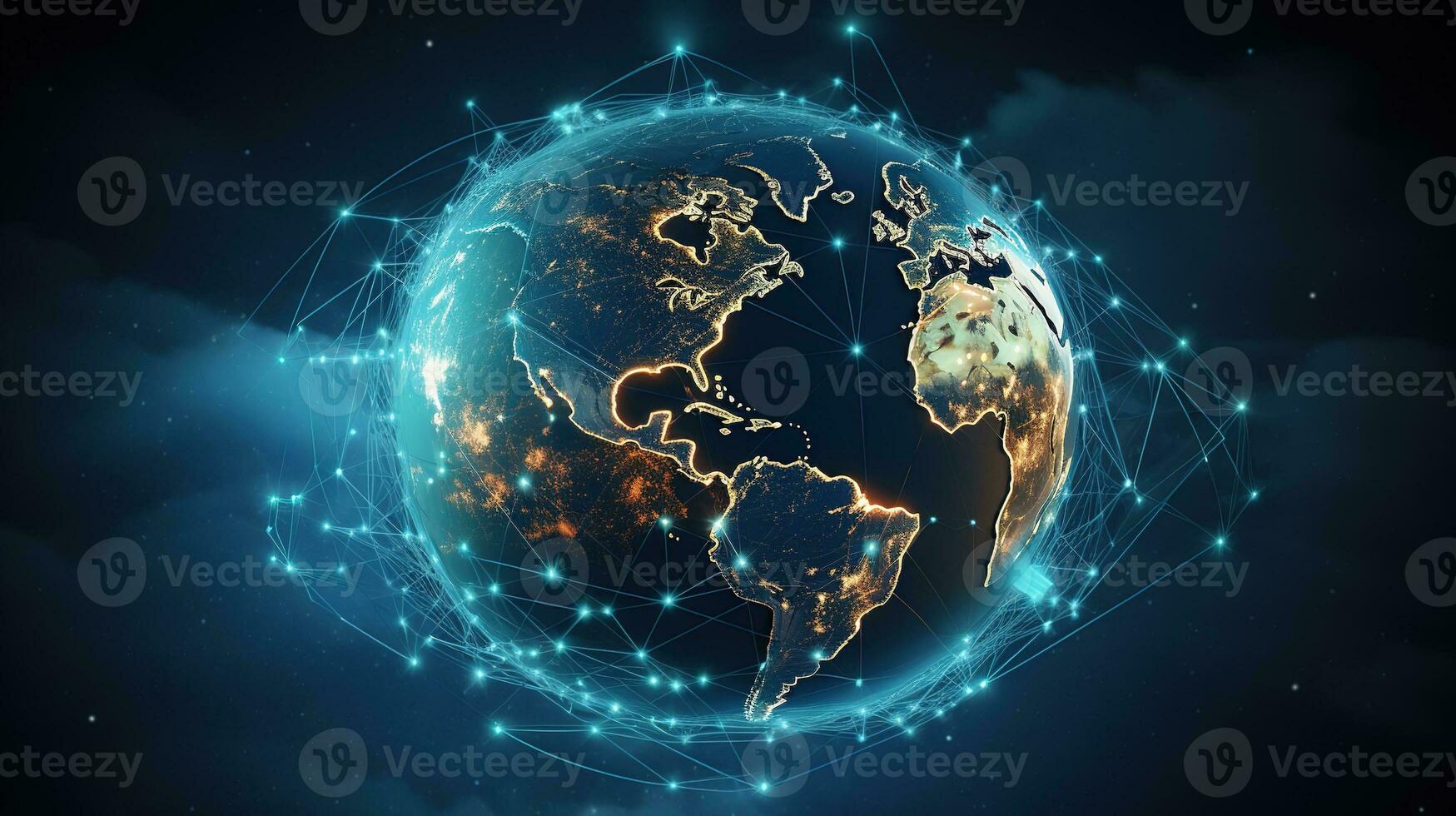 the earth is surrounded by network lines and connected to the internet. AI generative photo