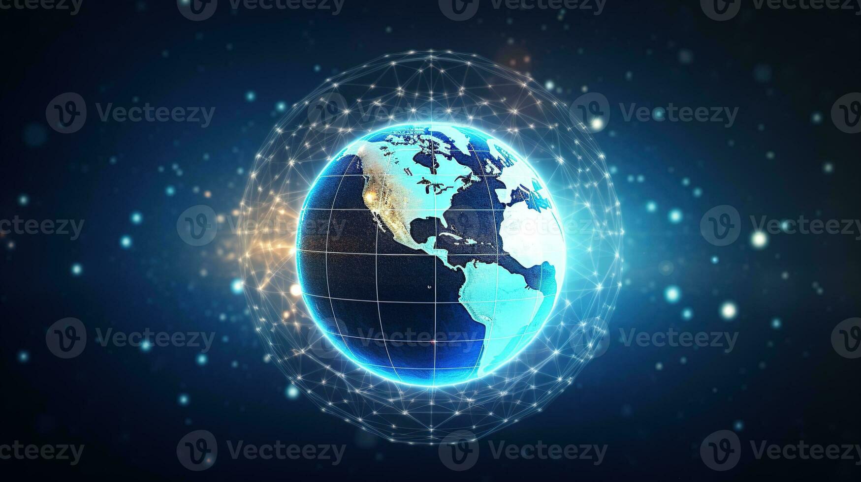 the earth is surrounded by a network of dots. AI generative photo