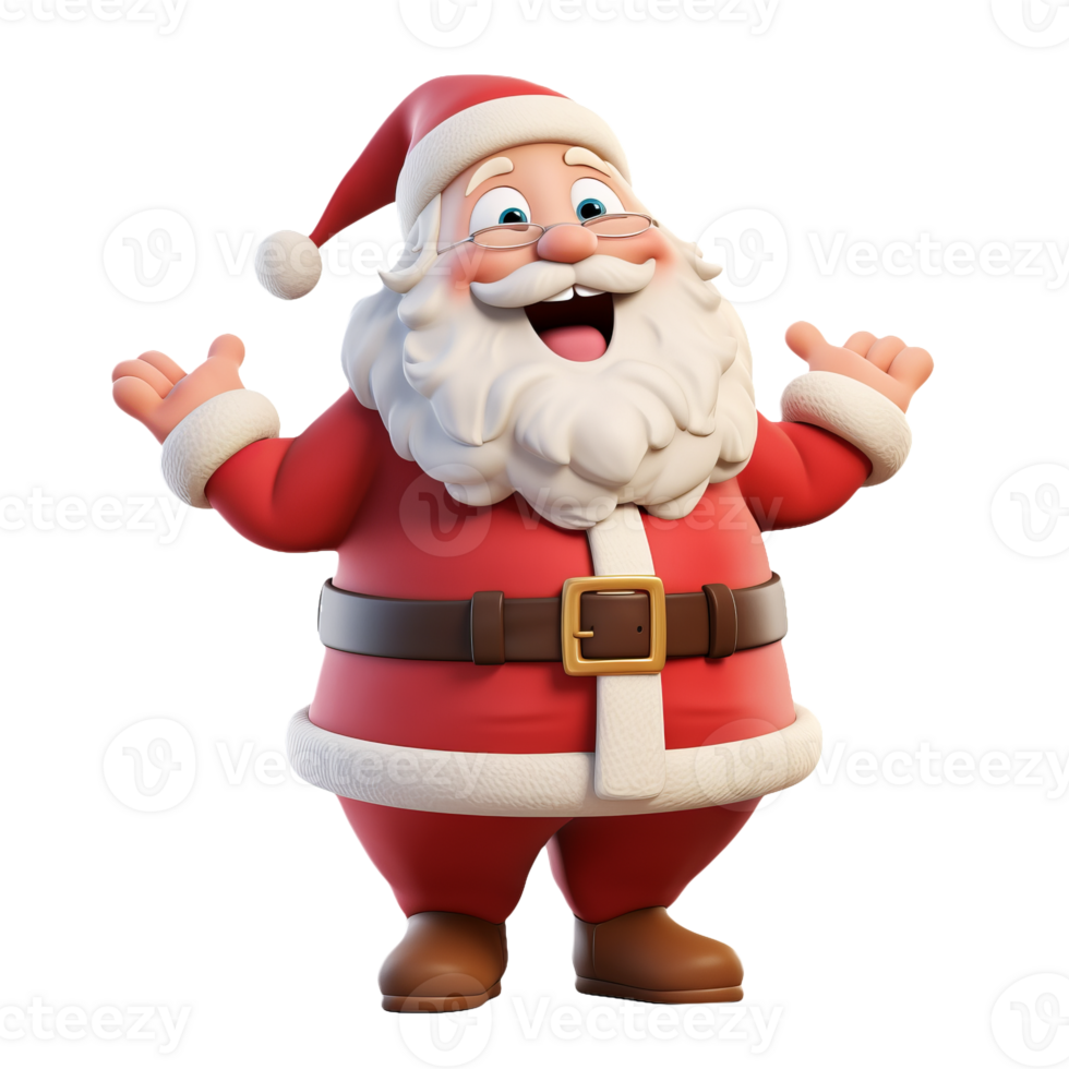 3D cartoon illustration of santa claus isolated on transparent background png