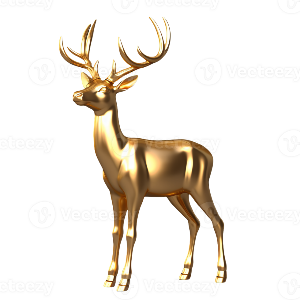 Golden deer 3d decoration for christmas and new year design isolated on transparent background png