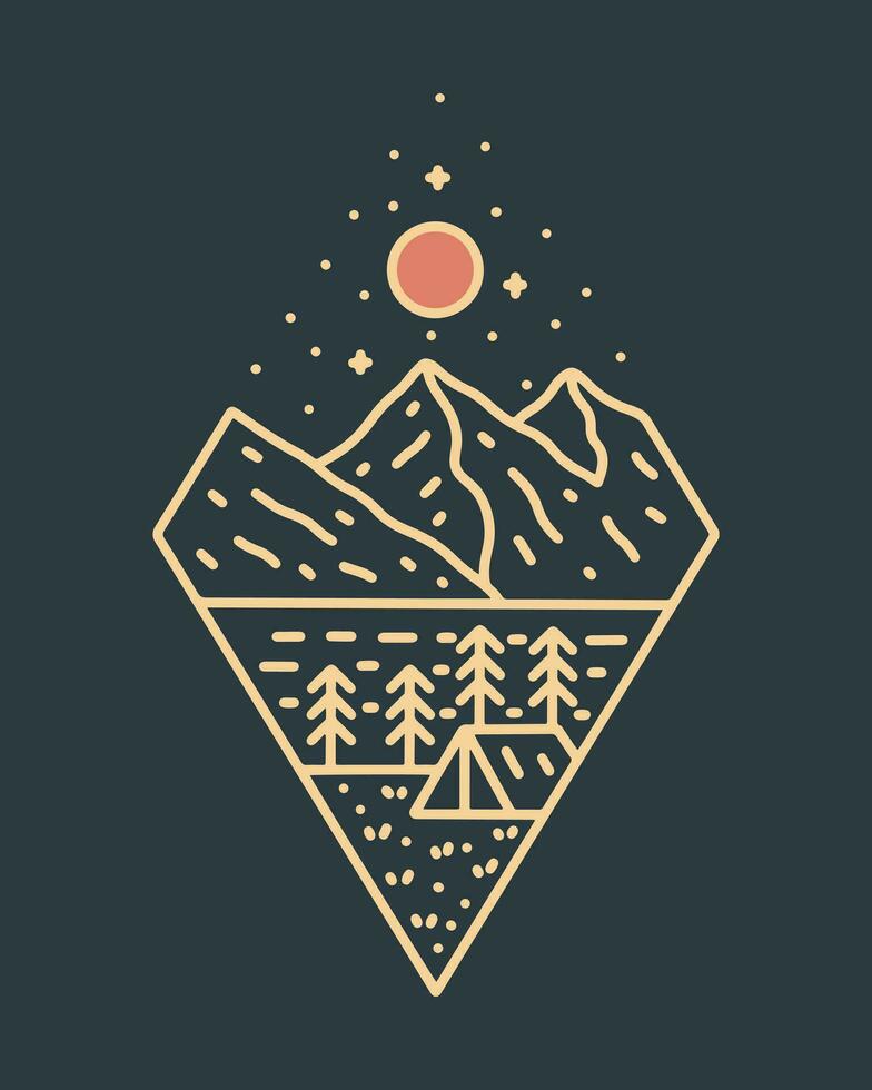 Sleep under stars on the camp mono line style design for badge, sticker, patch, t shirt design, etc vector