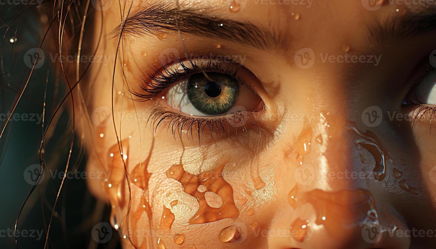 Smiling Caucasian girl, wet hair, looking at camera, enjoying outdoors generated by AI photo