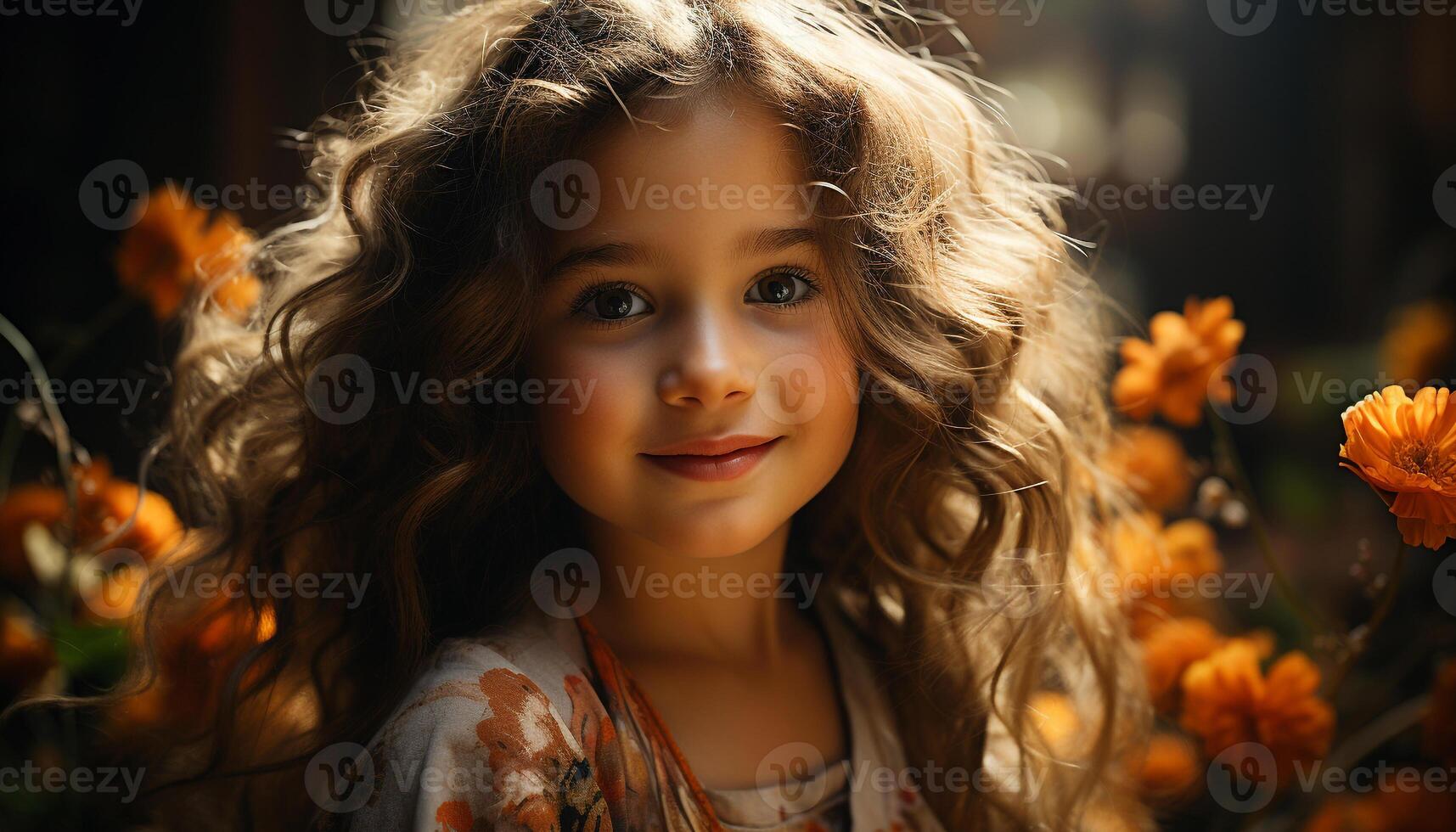 Smiling child, cute outdoors, one person, happiness, cheerful childhood generated by AI photo