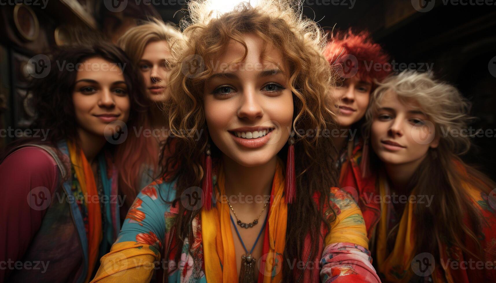 Smiling young women in casual clothing, looking at camera with happiness generated by AI photo