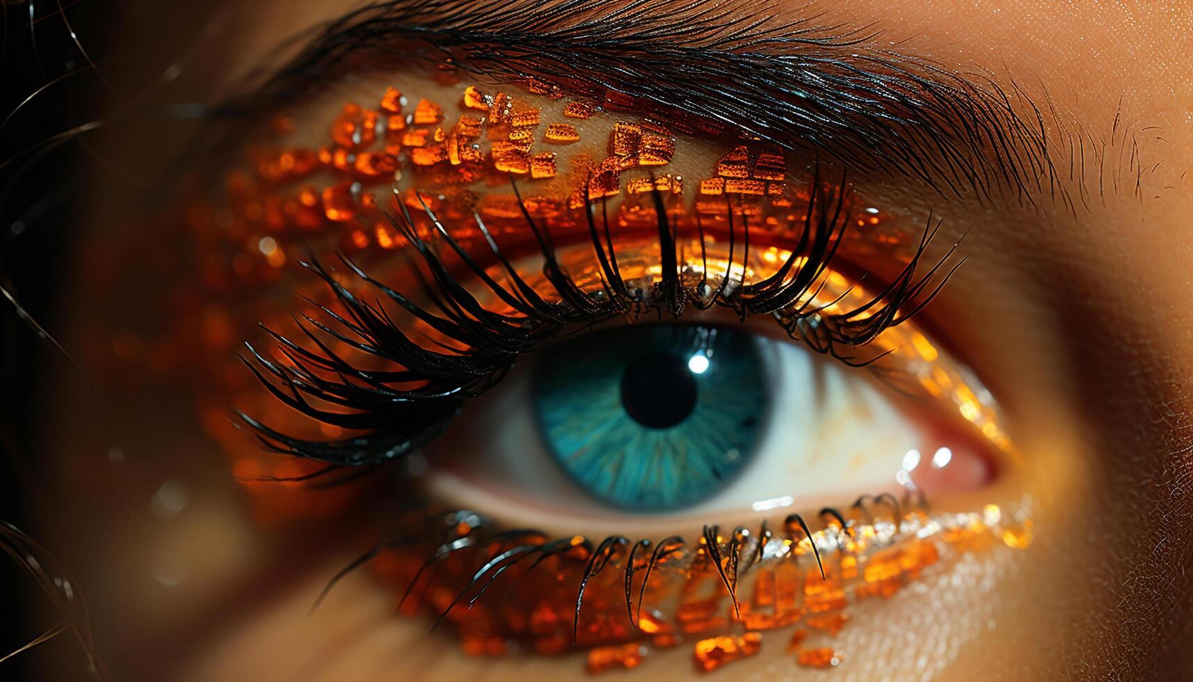 Close up of a woman eye, looking at the camera, vibrant colors generated by AI photo