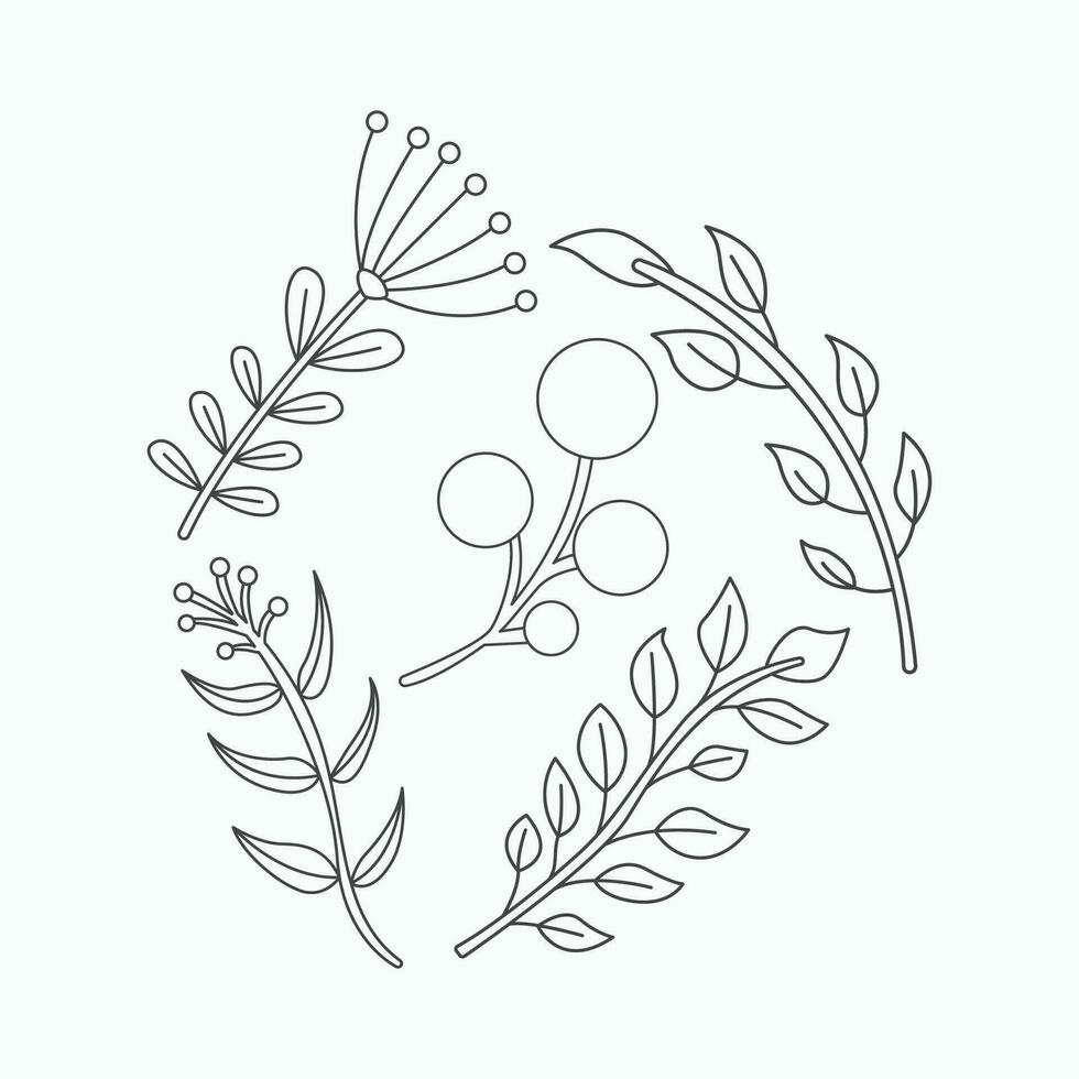 Floral wreath. Hand drawn botanical element. Vector illustration.